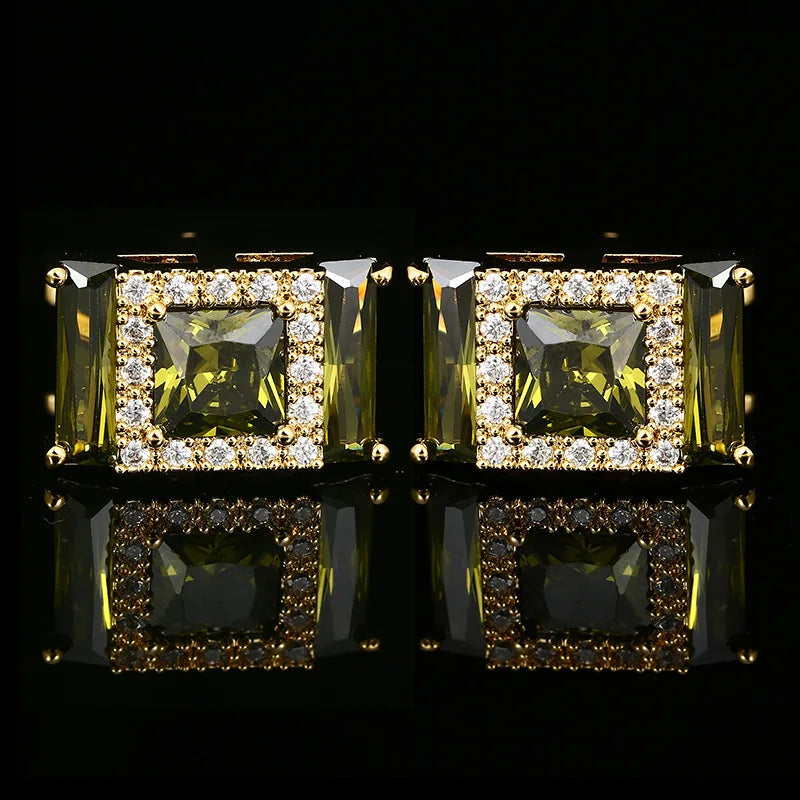 Fashion Square Green Diamond Cufflinks Men Copper Steel Crystal Square Cuff Link for Men Wedding Party