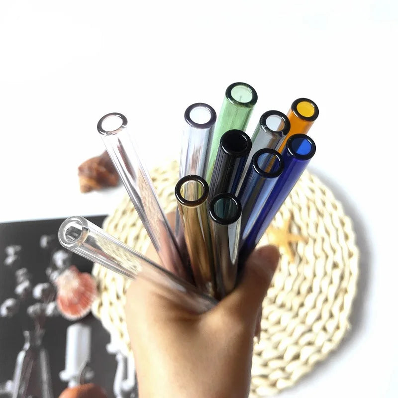 250x12mm Wide Long Reusable Eco Borosilicate Smoothie Glass Drinking Straws Cocktail Glass Straws