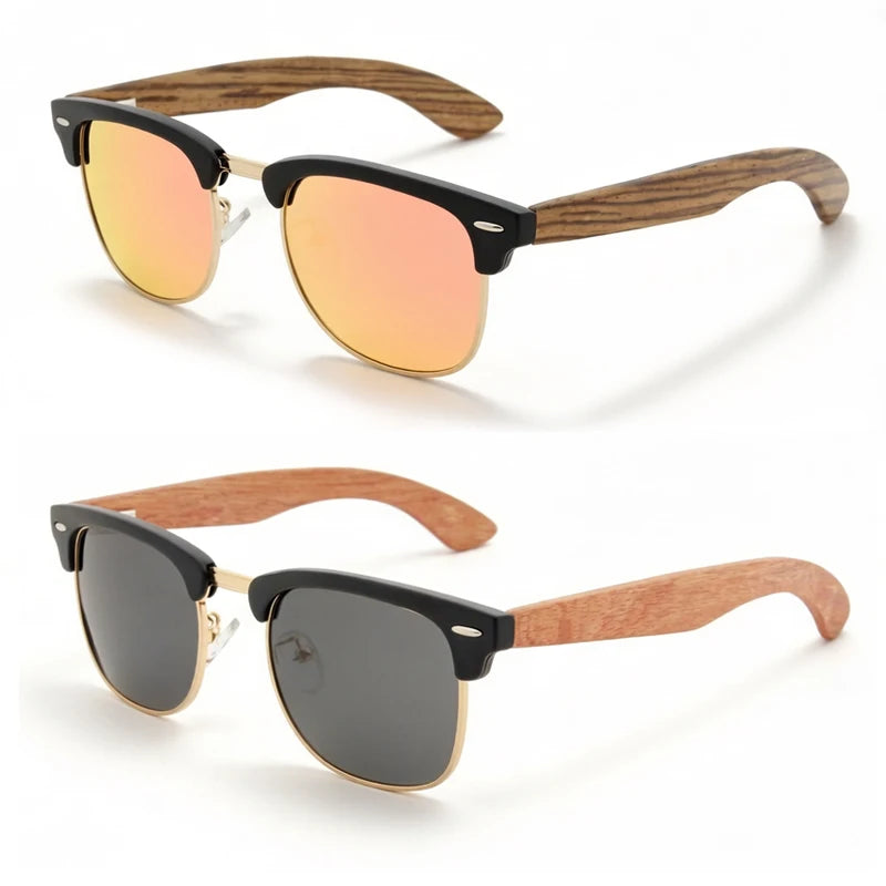 Custom Logo Sunglasses Bamboo Polarized Mirrored Wooden Sunglasses Women