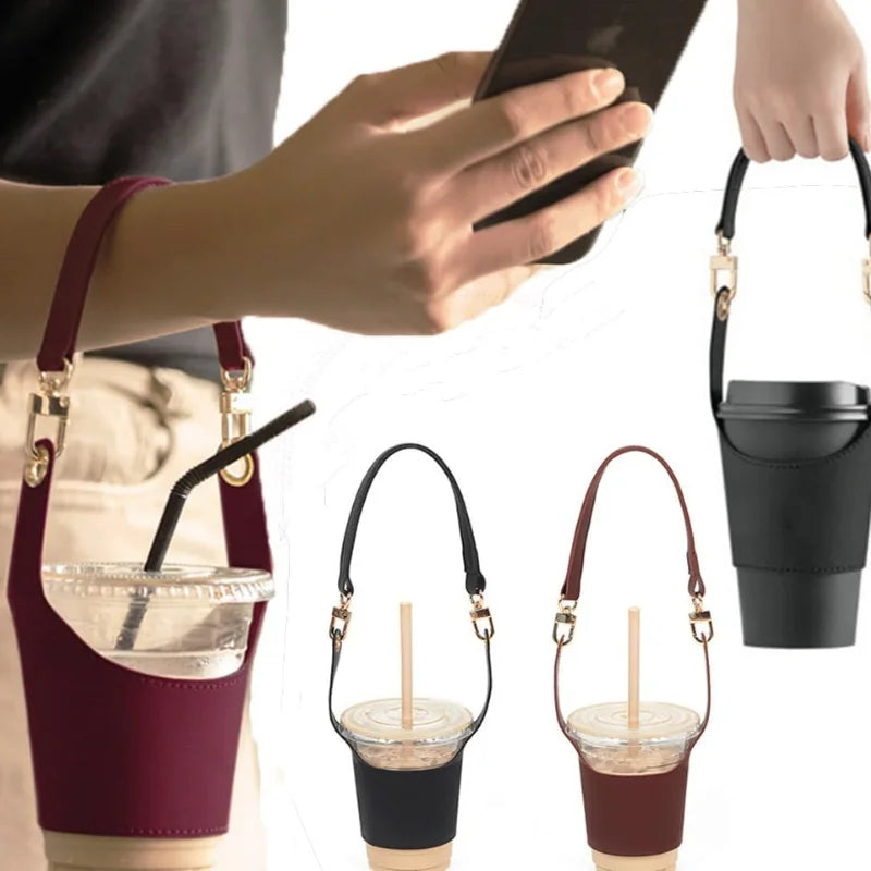 Coffee Cup Tea Cup Protective Sleeve Water Bottle Holder PU Leather Pouch Outdoor Camping Shopping Travel Supplies