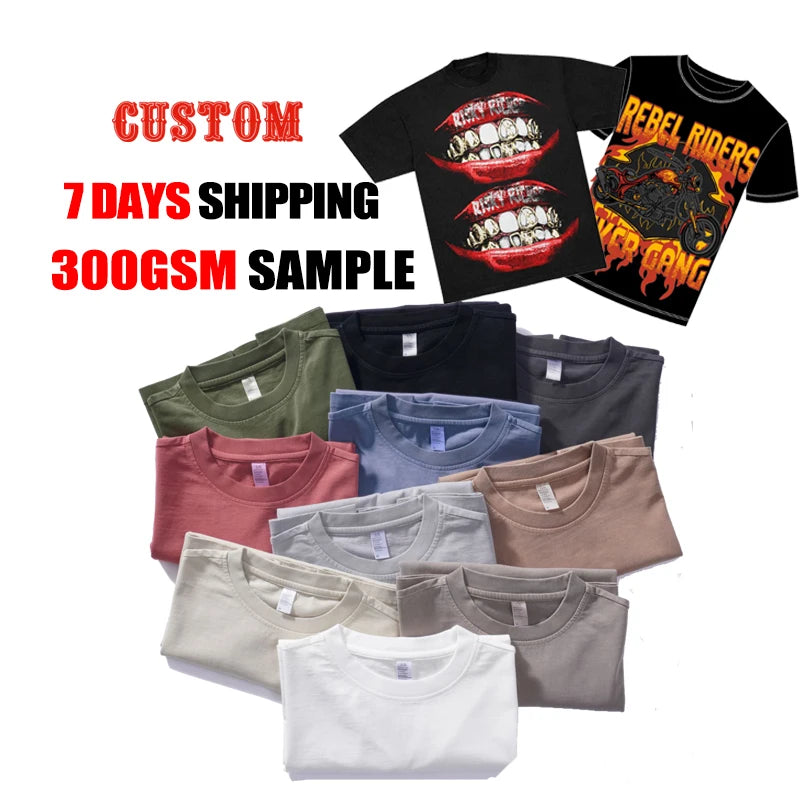 Custom Logo 300gsm Round Neck Cotton Custom Tshirt Cropped Acid Washed Soft Thick T Shirt Boxy Fit Unisex Custom t Shirt