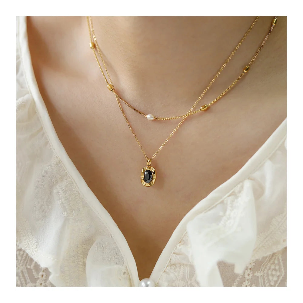 Simple Fashion Adjustable 18k Gold Plated 316l Stainless Steel Freshwater Pearl Necklace for Women