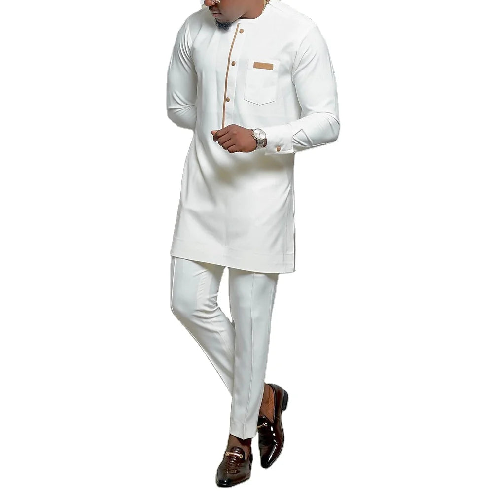 M-4XL African Ethnic Style Men's Suit 2 Piece Set of Long Jacket and Pants Two Piece Set Men African Suits Wedding Party Outfits