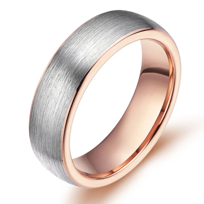 OAHLAN Wholesale 6mm Rose Gold Classic Brushed Women Tungsten Carbide Rings for Men's Engagement Wedding Bands Fashion Jewelry