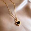 Classic Stainless Steel 18k Gold Double Sided Heart Black White Necklace Love Charm Pendant Choker Jewelry Gift