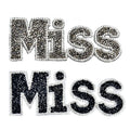 5*13cm Grey Black Color Hot Fix Resin Rhinestone Letter MISS Applique Clothing Crystal Patches