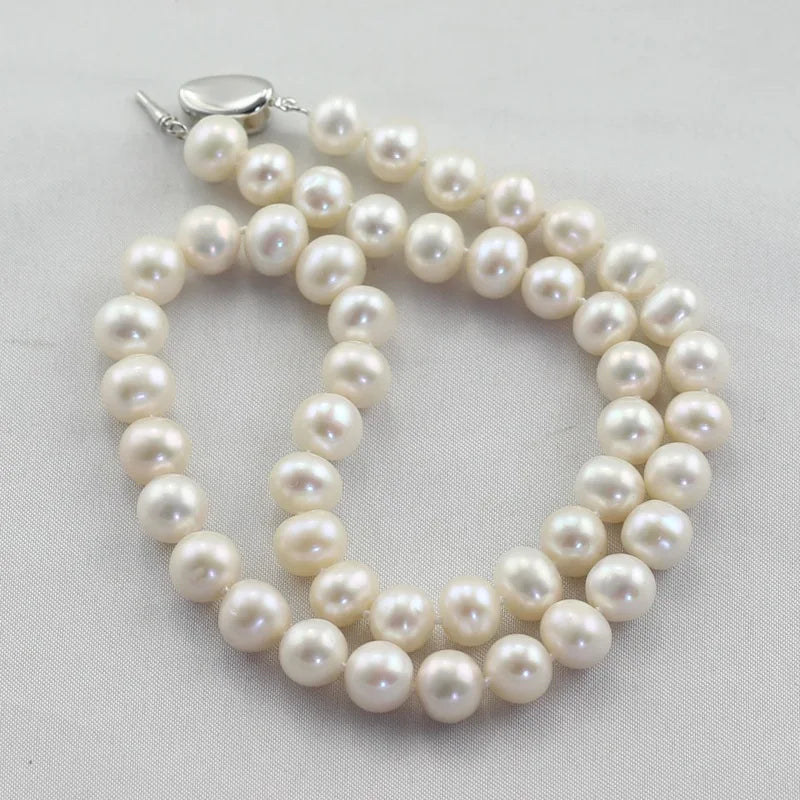 Wholesale 9-10mm Natural Freshwater Real Rice Shape Pearl Rhodium Plated Chains Luxury Gift for Mother Wedding Anniversary