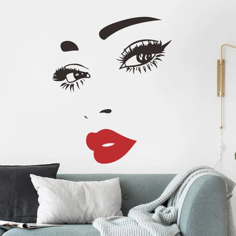 Beautiful Woman Face Eyelashes Manicure Nails Spa Salon Wall Decal Sticker Beauty Shop Vinyl Home Decor