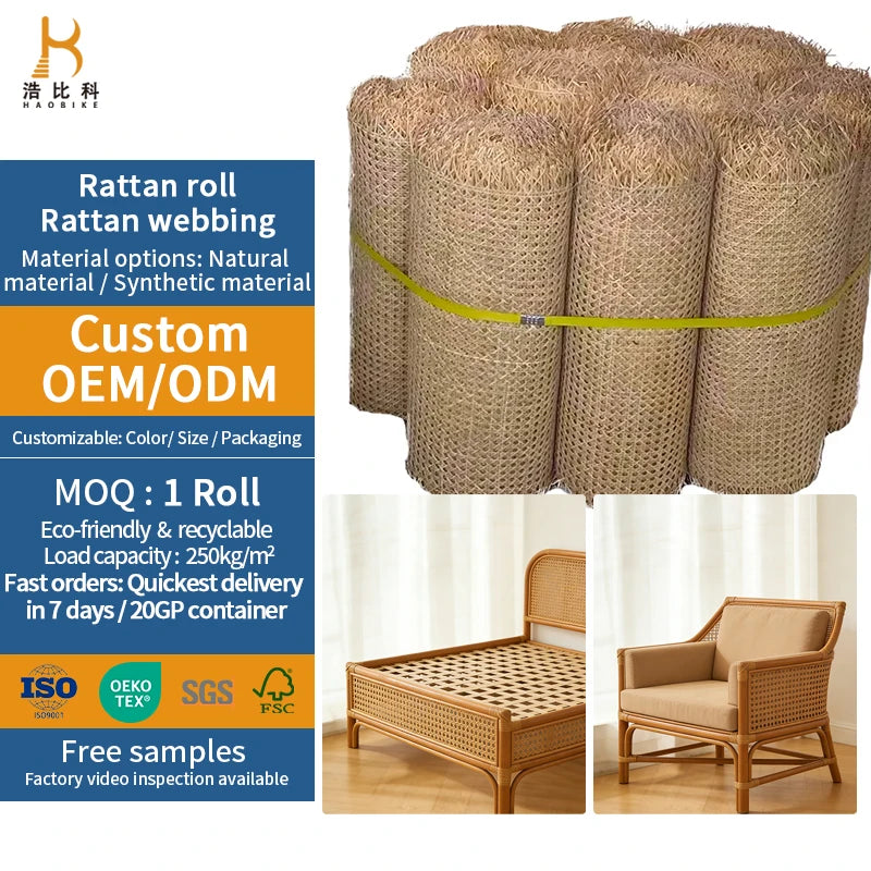 Wholesale Natuurlijke Rotan Webband Wicker Roll Custom Size Cane Webbing De Rattan Sheet With Free Sample