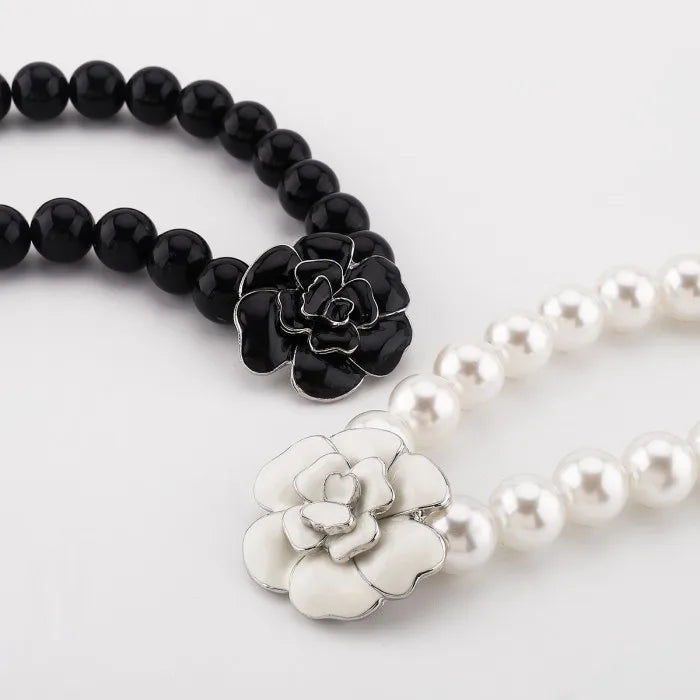 Fashion Design Camellia Flower Pendant Necklace Sweet Pearl Chain Necklace for Women Girls  Jewelry Accessories