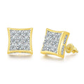 Women's Hip Hop Bling Iced Out 3 Row Cubic Zirconia Micro Pave Square Stud Earrings Platinum 14K Gold Plated Wedding Party Gift