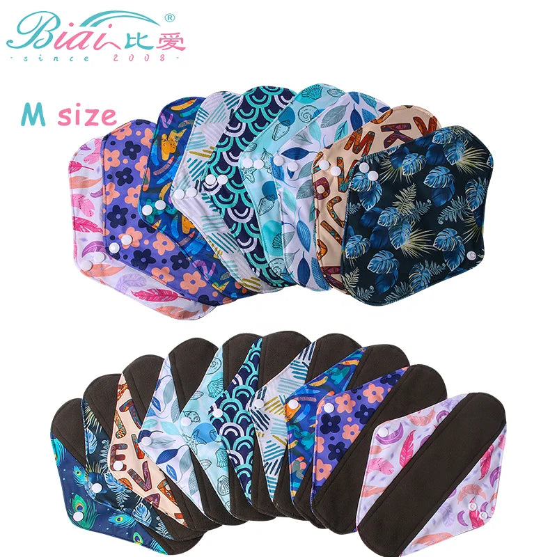 M Size Daily Reusable Winged Panty Liner with Polyester & Bamboo Charcoal Super Absorbent & Breathable 19x25cm