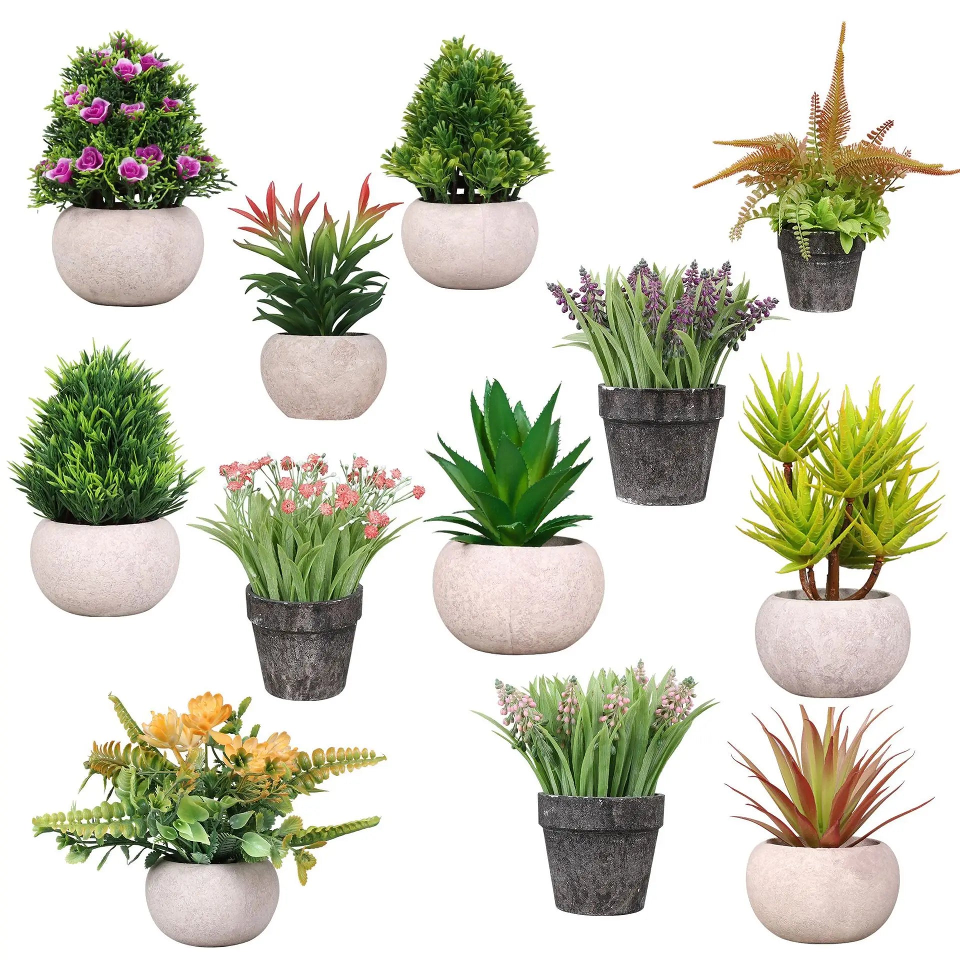 Artificial Flower Pots Planters Real Touch Small Faux Plant in Plastic Potted for Outdoor Indoor Office Desk Decor