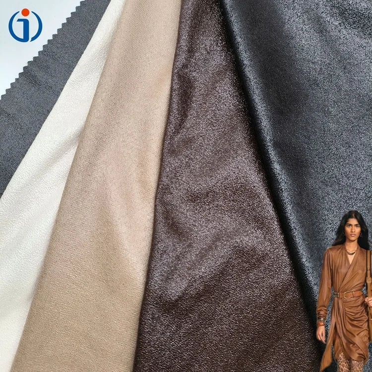 New Fashion Knitting Thin 150gsm Black Leather Faux 100% Polyester Foil Suede Fabrics for Jacket Clothing