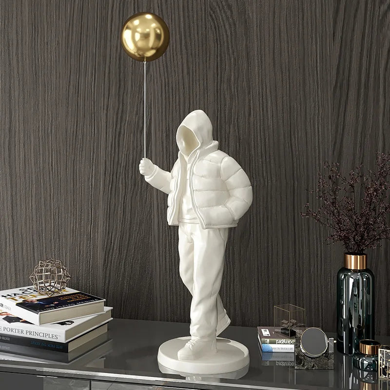 Creative Resin Figure Holding Balloon Sculpture Light Luxury Living Room TV Cabinet Home Decoration Office Crafts Figure