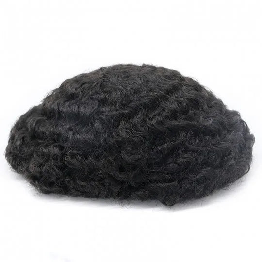 Full Poly Skin PU Afro Wave Human Hair Men Replacement System Fashion Afro Kinky Curl Men Hair Units Toupee for Black Men