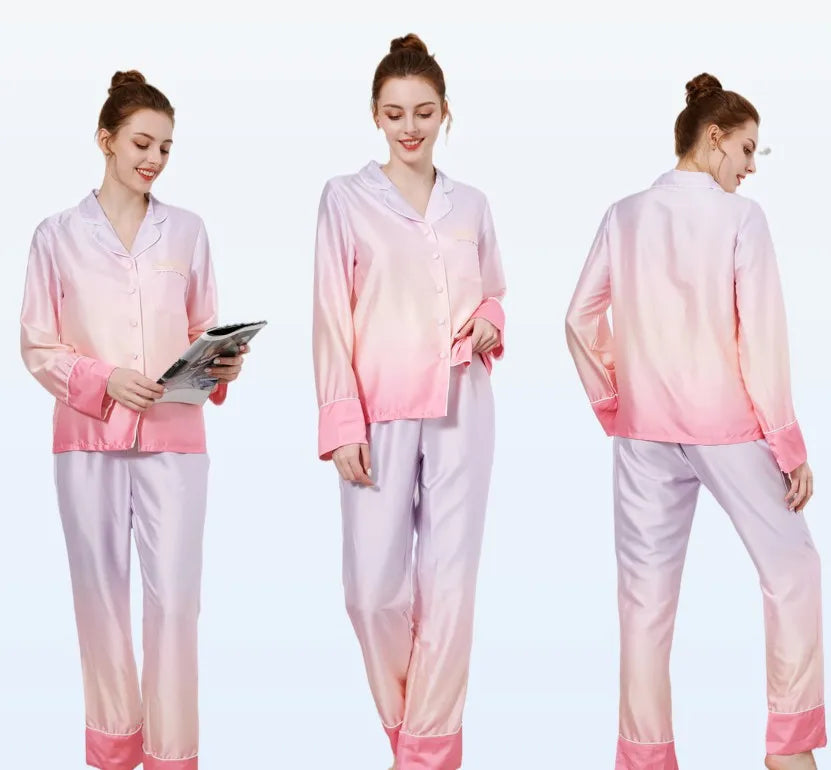 Wholesale Valentines Day Lounge Wear Pink Silk Pajamas Women Sleepwear