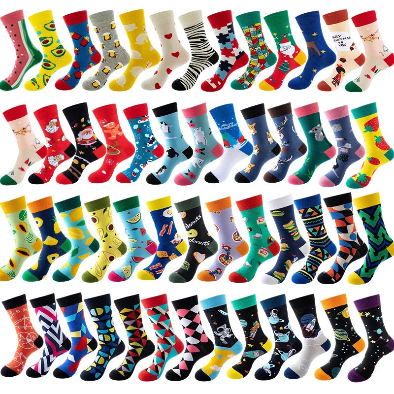 Fun Funny Crazy Colorful Cool Novelty Cute Dress Socks Food Animal Space Cotton Socks for Men