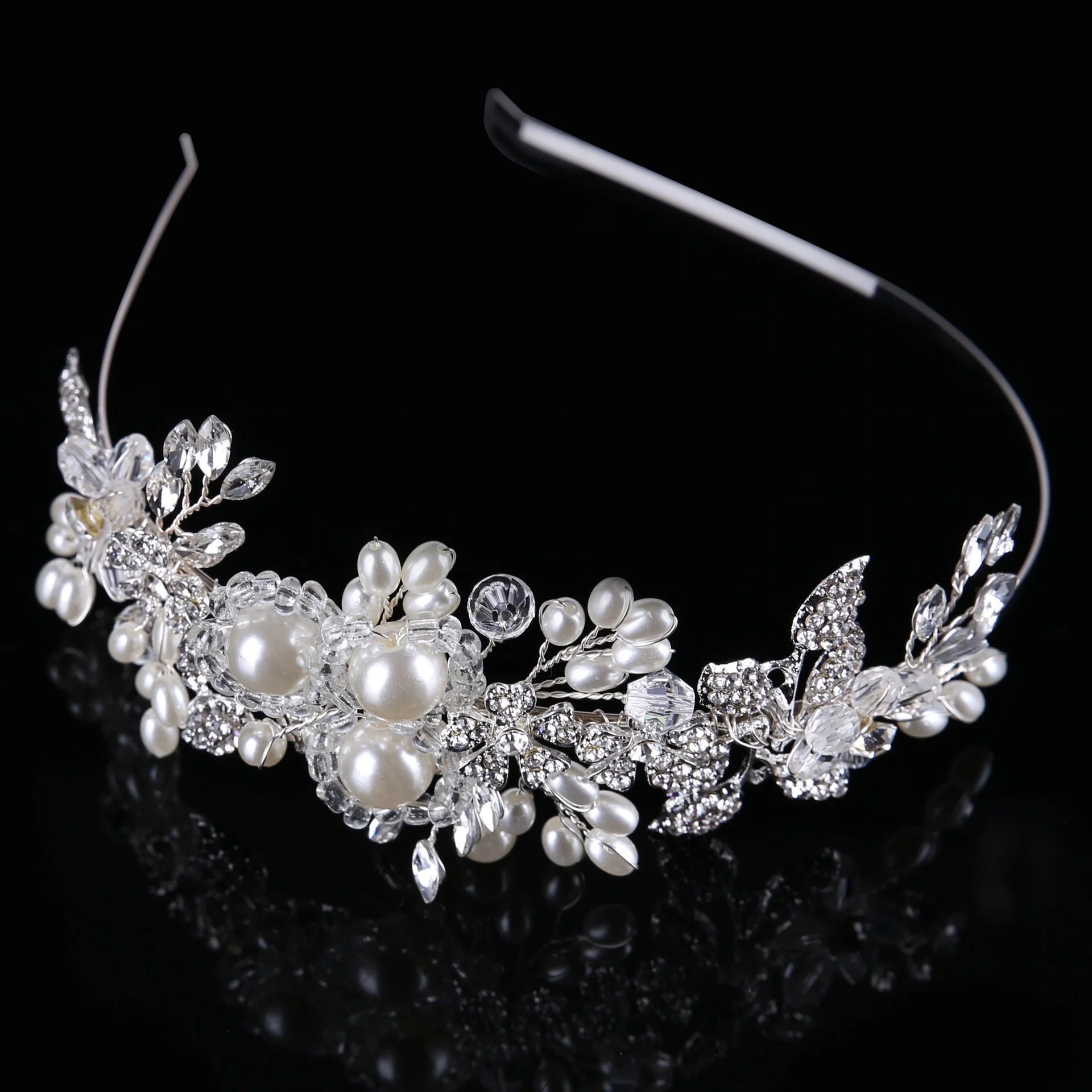 Factory Direct Hair Accessories  Handmade Pearl Crystal Headband Stage Banquet Bride Wedding Tiara Crown