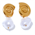 JINYOU 2599 Stainless Steel Shell Baroque Simulated Pearls Drop Dangle Earrings Golden Stylish Ear Jewelry Vacation Statement