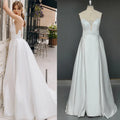 10266# Spaghetti Straps Sexy Sleeveless Sweep Train Satin Wedding Dress A-Line High Slit Pleated Backless Wedding Bridal Gown