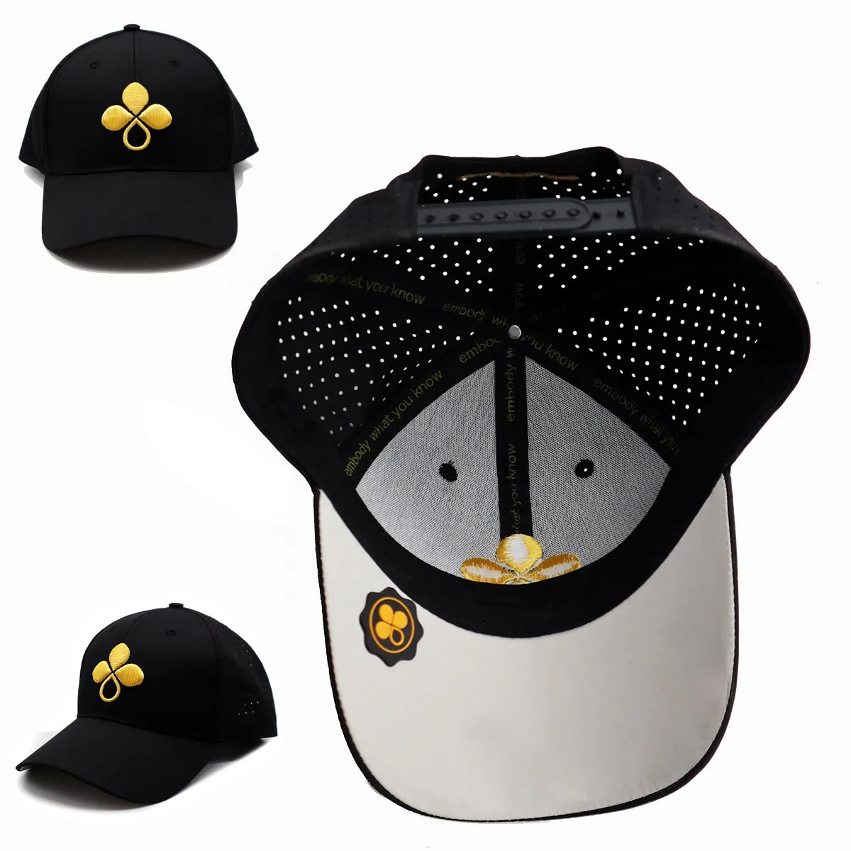 Unisex Golf Baseball Sport Dry Fit Waterproof Hydro-Breathable Laser Cut Summer Leopard Striped Gold Copper Buckle Caps