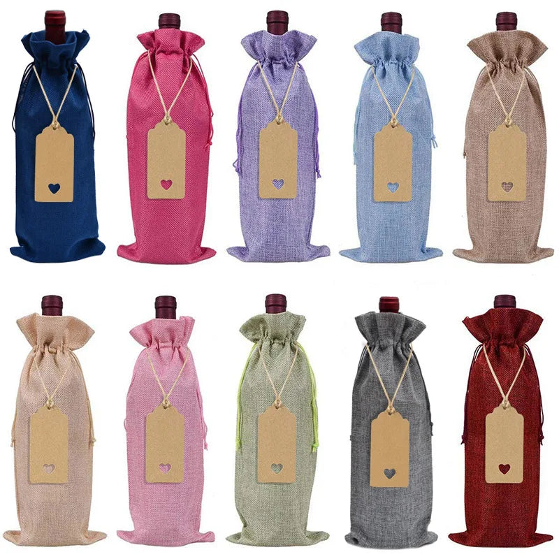 Recycled  Red Wine Christmas Gift Wedding Decoration Bottle Linen  Jute Bottle Packaging Wine  Bag