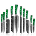 Grandsharp Kitchen Chef Knives Laser Pattern Slicing Santoku Tool 4CR13MOV Kitchen Chef Knives Set with Green Resin Handle