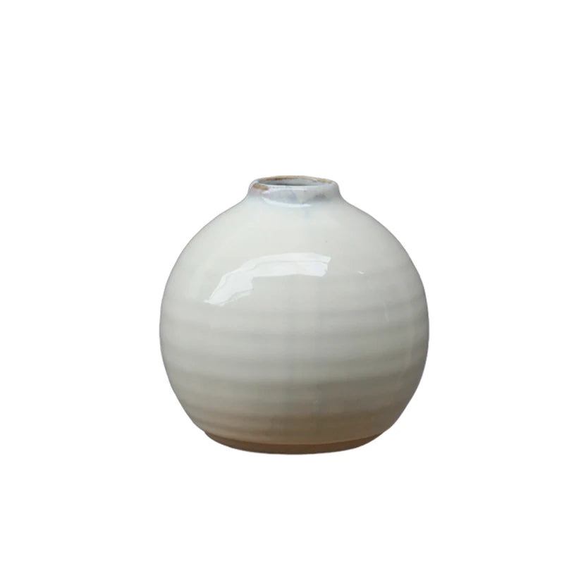 Natual Clay with White Reactive Glaze Round Shape Flower Vase Ceramic Vase Home Garden Decoration Used with Flower/green Plant