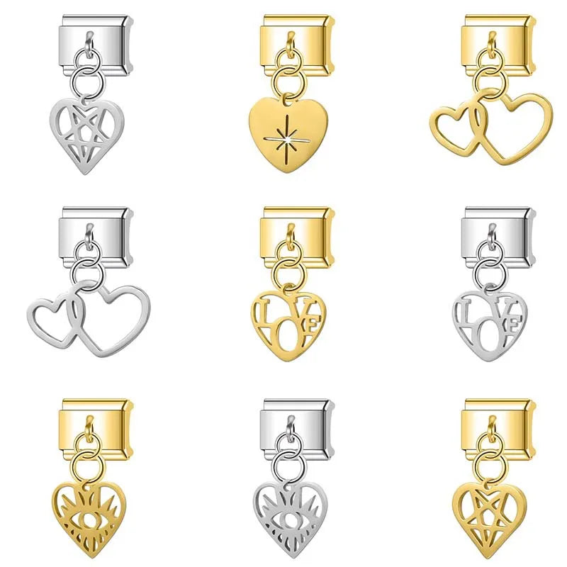 Italian Module Stainless Steel DIY Jewelry Chain Pendant Single Link Combination Heart Charm Bracelet Fashionable Accessories