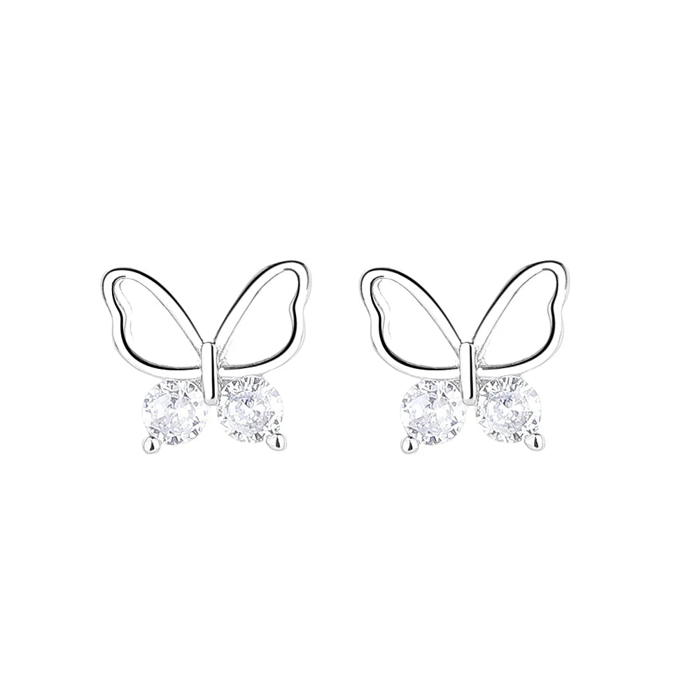 925 Sterling Silver  Small Butterfly Stud Earrings Female Niche Design Simple