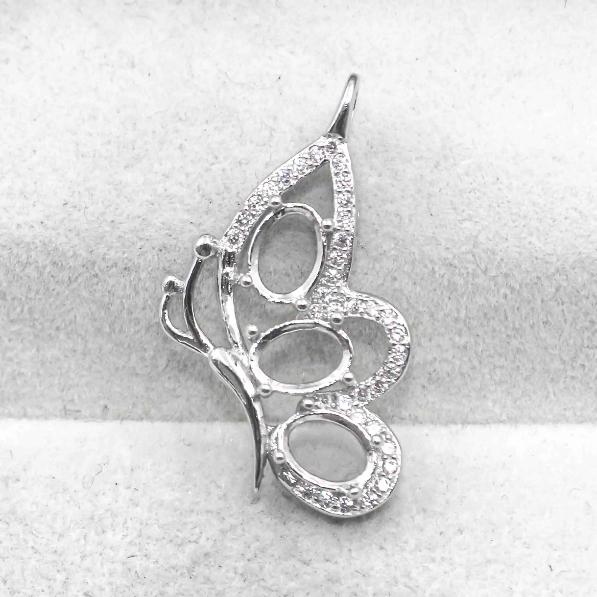Sterling Silver 5*7mm Semi Mount Pendant Empty Frame Blank Support Setting S925 Base Holder Without Center Stone for DIY Inlay