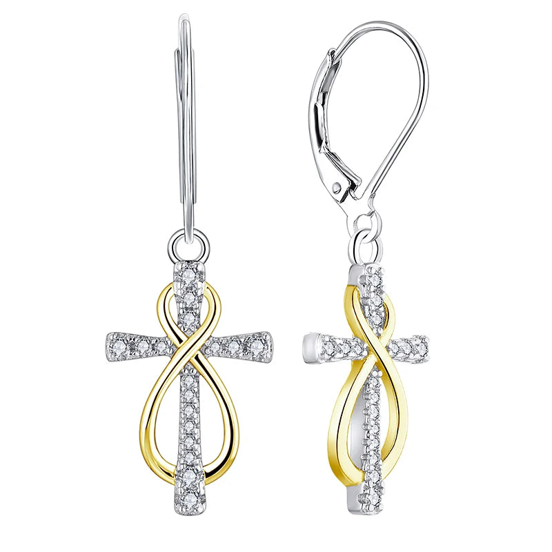 Wholesale Luxury Jewelry Double Gold Plated 925 Sterling Silver Different Color Cross Earrings for Gift