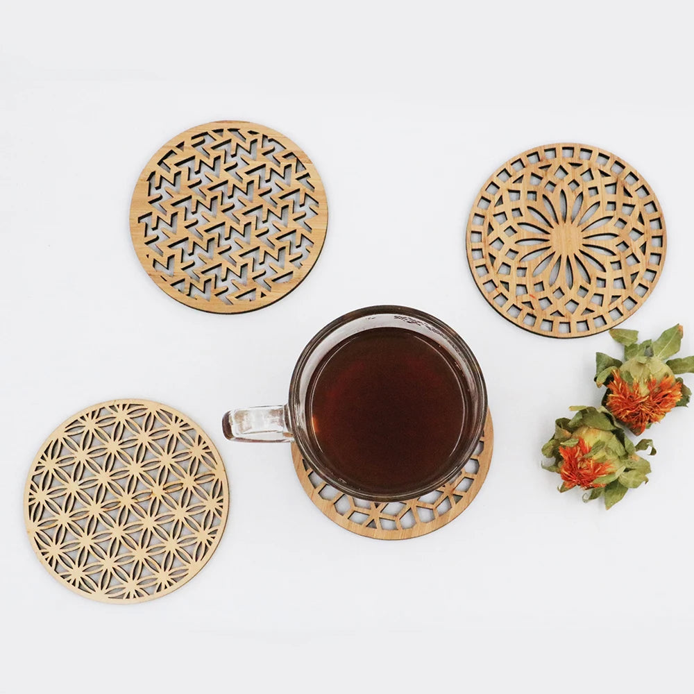 Custom Bamboo Coaster | Laser Cut Geometric Pattern | Wholesale Drink Coasters