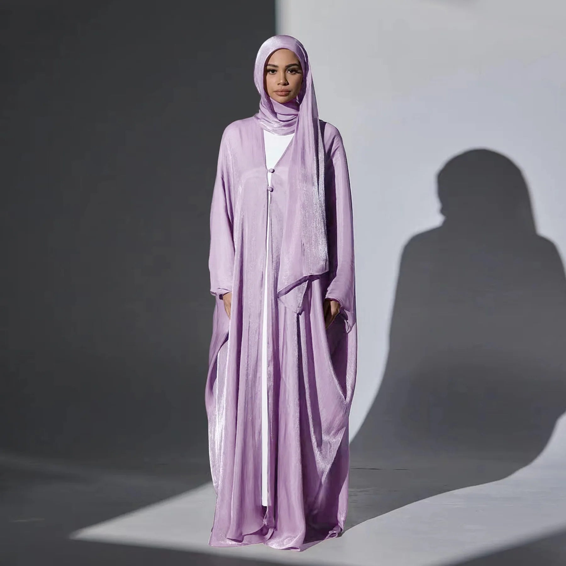 Modest Dubai Abaya with Matching Hijab Summer Islamic Women Kaftan Muslim Dress