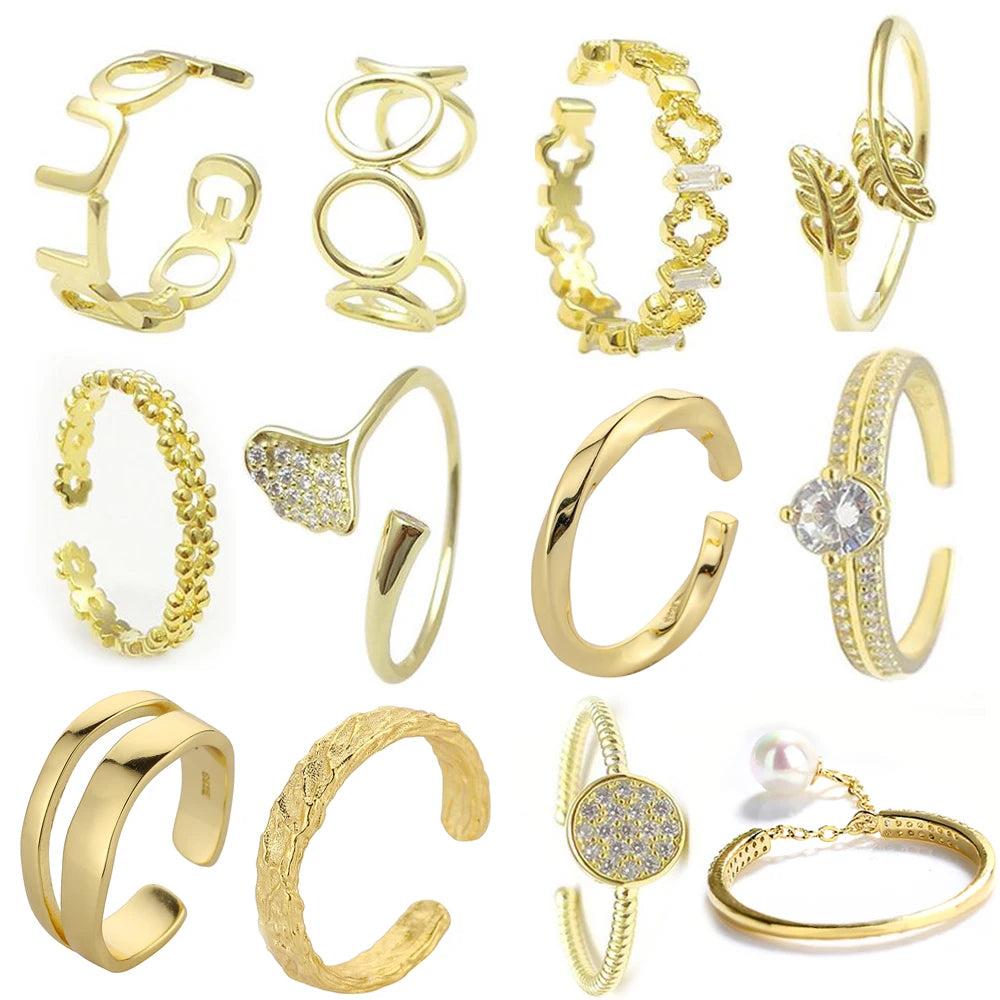 ZHILIAN Stacking Rings Chunky Jewelry Adjustable Open Peal Zircon Diamond Ring Gold Plated Fine Jewelry for Women