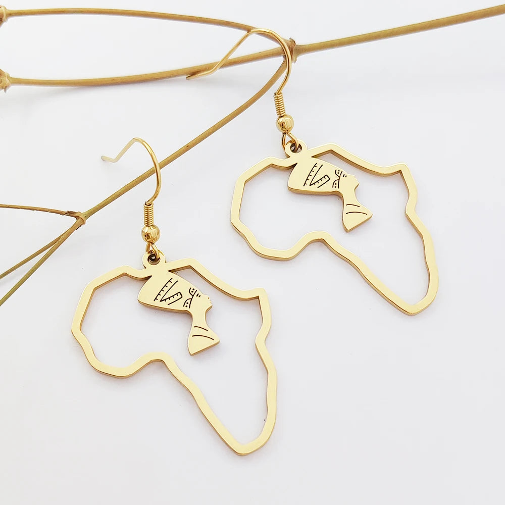 Africa Hoop Earrings Egyptian Queen Nefertiti Jewelry Africa Earrings in Gold Jewelry Earrings Women 14k Stainless Steel Jewelry