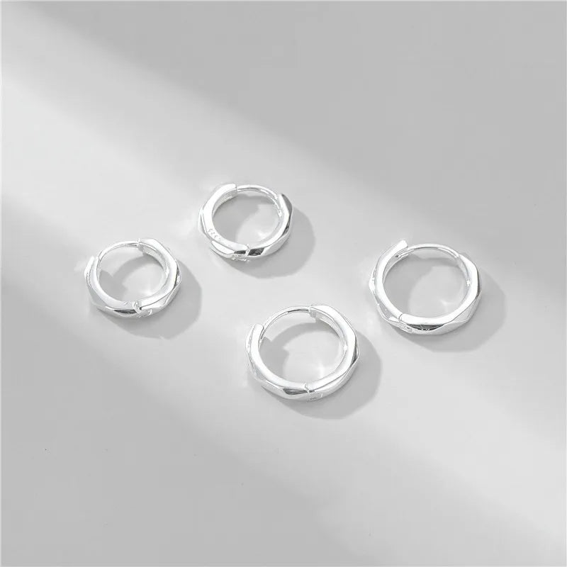 S925 Silver Minimalist Hoop Earrings Rhombus Cut Hexagon Fashion Earrings Wholesale Basic Unisex Earings Women Men