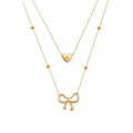 Layered Initial Stainless Steel Women's Trendy 14K Gold Plated Dainty Bow Choker Necklace Cute Small Tiny A-Z Pendant 16inches