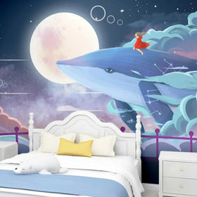 Children's Room Bedroom Wall Covering Nordic Fantasy Starry Sky Whale Wallpaper Kindergarten Classroom Mural Wallpaper