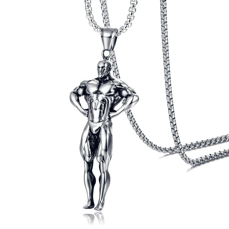 Fitness Humanoid Pendant Retro Necklace Sports Stainless Steel Muscle Men's Pendant Jewelry Customization