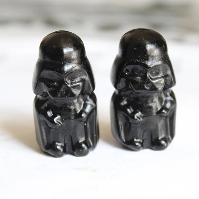 Hand Carved Eco-Friendly Folk Art 3-4cm Natural Black Obsidian Crystal Mini Darth Vader Sculpture Ornament Home Decoration