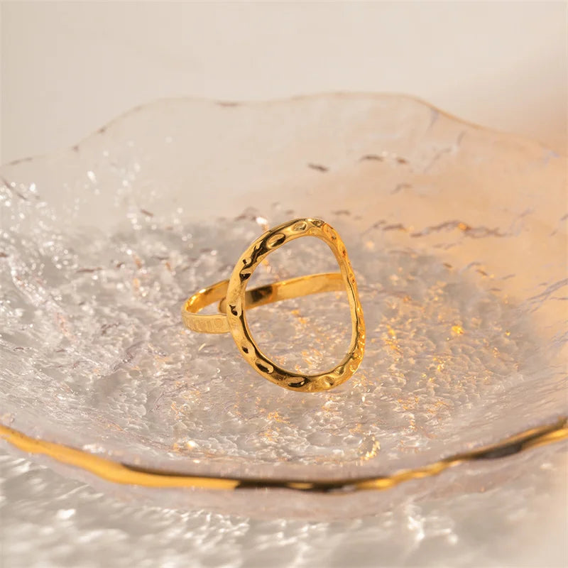 Stainless Steel 18k Gold Ring Waterproof and Non Tarnish Hollow Out Open Ring for Girls