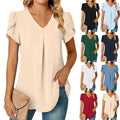 Women's Plus Size Summer Dressy Chiffon Blouses 2025 Short Sleeve V Neck Tunic Tops for Leggings Casual T-Shirts