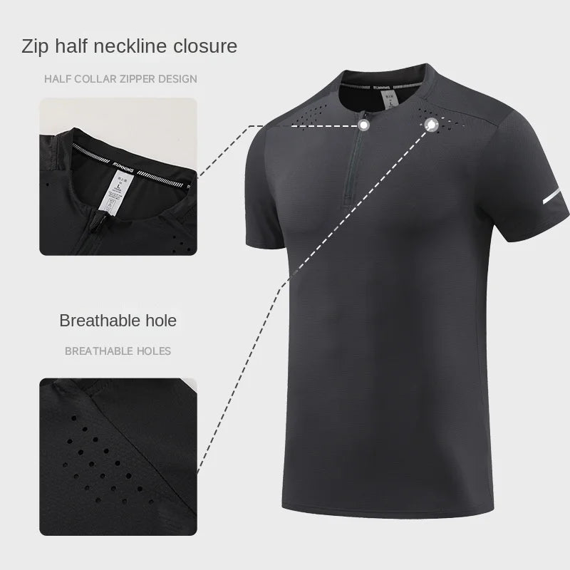 Men's Summer Quick-Drying Fitness Crewneck T-Shirt Breathable Casual Ice Silk Material for Marathon Running Perspiration Short