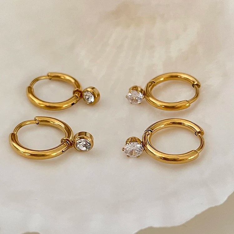 2 Designs Stainless Steel Shiny Cubic Zirconia Mini Hoop Earrings 18K Gold Plated Circle Huggies Earrings Women Trendy Jewelry