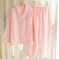 Women's Long Plaid Double-layer Cotton Pajamas Summer Autumn Casual Japanese Style Home Wear