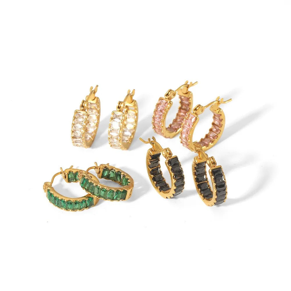 Waterproof Luxury Boucles D'Oreilles Hoop Earrings Black Green Pink White Diamond Stainless Steel Zirconia Hoop Earring Women