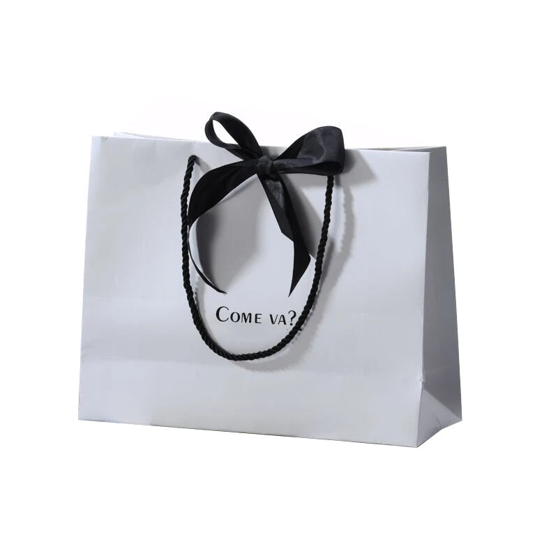 Custom Logo Printed Luxury High End White Paper Jewelry Clothing Packaging Gift Shopping Bag