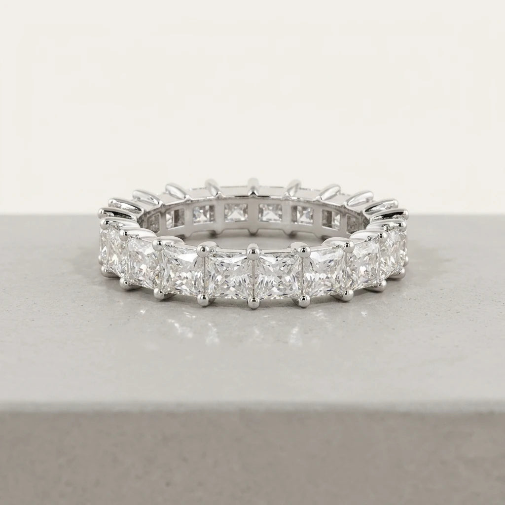 14K Gold Row Ring 5.5# White Gold Ring Radiant Cut Lab Diamond Engagement Ring